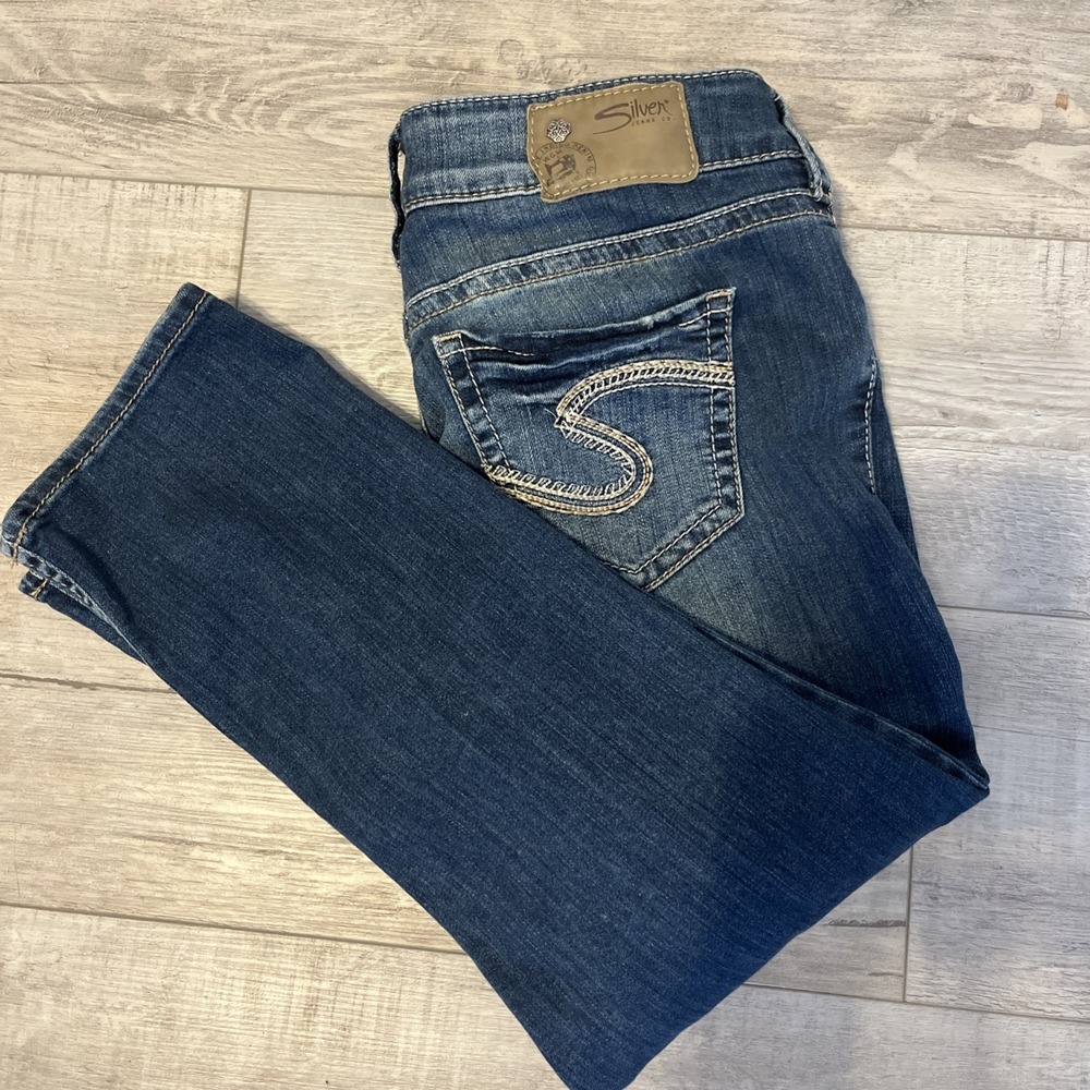 Silver Jeans Suki Capri Womens 29 Mid Rise Embroidered Stretch Denim Distressed